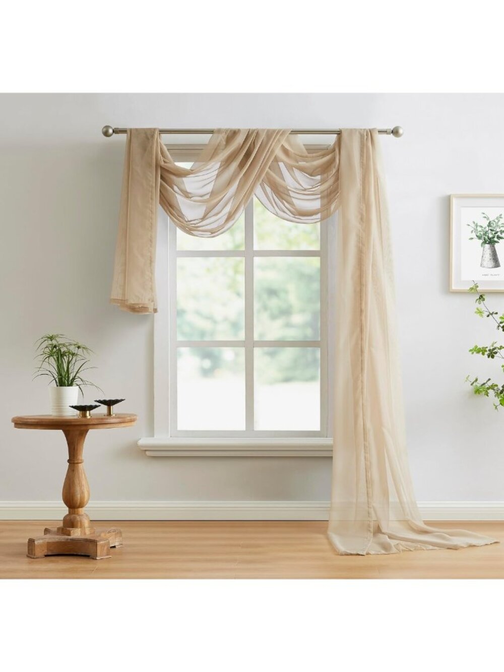 Elegant Brown Sheer Window Scarf 55x360 | Versatile Home Decor Accent